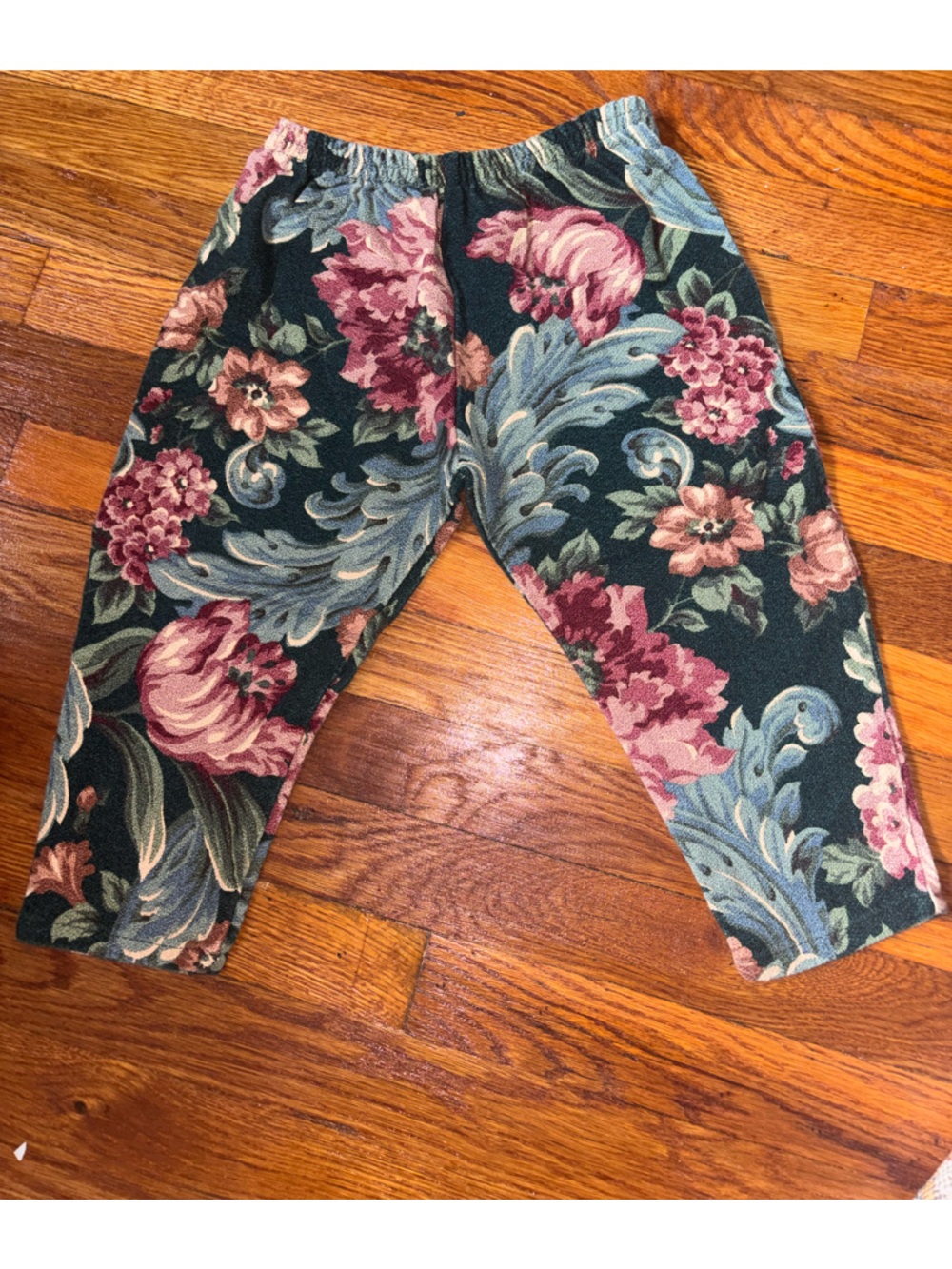 Vintage Girls Youth Kids Tapestry Floral Pants Elastic 4T  Spring Boho Retro